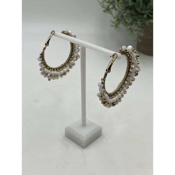 Lilly Pulitzer GWP Resort White Gold Tone Hoop Dangling Beads Earrings New - Picture 6 of 11